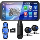 WEUASTE Motorcycle Dash Cam, 6.25 Inch Motorcycle Carplay & Android Auto Touch Screen, Motorbike Camera, Motorbike GPS, IP67 Waterproof, Dual Bluetooth, Siri, Google Assistant, TF-128G