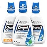 Orajel Nonseptic Mouth Sore Rinse 16oz, Soothing Mint Flavor, Provides Pain Relief, Promotes Healing, 3-Pack