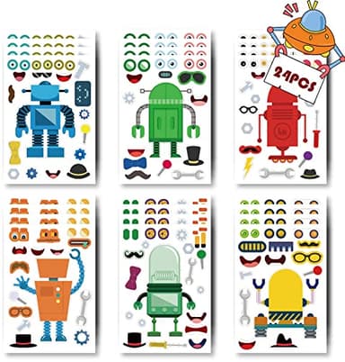 24 Sheets Make Your Own Robot Stickers Make A Face Stickers for Kids Toddlers with Robots DIY Craft Kids Party Favor Supplies Crafts