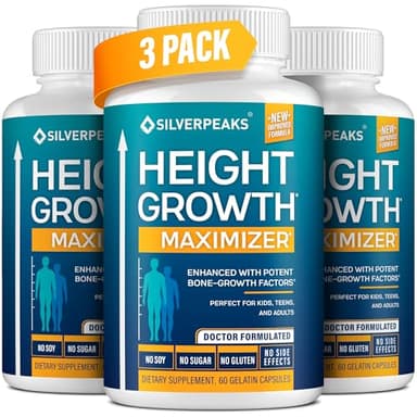SILVERPEAKS Growth Capsules to Grow Taller - Height Growth Maximizer with Calcium for Bone Strength - Made in USA - Natural Get Taller Supplement - Free of Growth Hormone - Pack of 3