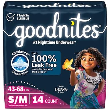 Goodnites Girls' Nighttime Bedwetting Underwear, Size S/M (43-68 lbs), 14 Ct, Packaging May Vary