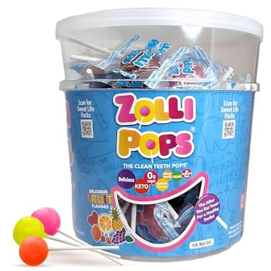 Zollipops Clean Teeth Pops Sugar Free Candy with Xylitol, Dye-Free Lollipops - Keto & Diabetic-Friendly, Dentist-Approved Treats for Kids (Natural Fruit Flavors, 1lb Tub)