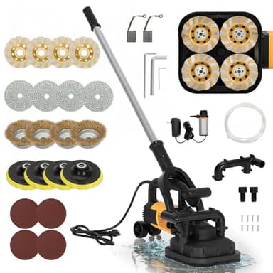 4-Head Concrete Floor Grinder Set, 3800W Concrete Grinder with 6-Speed Control, 6000 RPM Ergonomic Handle & Dust Collection Cover - Ideal for Grinding Concrete, Cement, Marble Floors & Surfaces