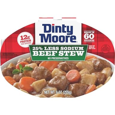 Dinty Moore Beef Stew Less Sodium Microwave Tray 9oz, 6 Pack