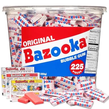 Bazooka Bubble Gum Individually Wrapped Pink Chewing Gum in Original Flavor - 225 Count Bulk Candy Tub - Fun Old Fashioned Candy for Kids