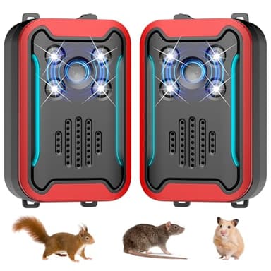 Ultrasonic Rodent Repeller for Car Engine, Battery & Plug-in Mouse Repellent with LED Strobe Light, Under Hood Rat Mice Squirrel Bug Spider Deterrent for Vehicle Garage Attic Indoor Outdoor, 2 Pack