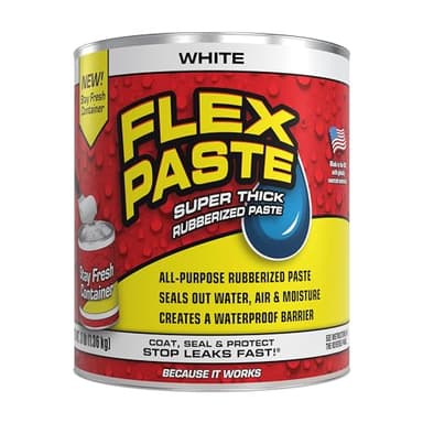 Flex Paste, Waterproof Paintable Putty, Spackle Sealant, Fill Gaps Cracks Holes - Block Out Water and Air - UV Resistant - Walls, Drywall, EPDM, Concrete, Roof, RV Repairs, White, Quart