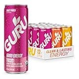 GURU PUNCH Organic Energy Drinks Variety Pack, Clean Energy Drink with Plant Based Natural Caffeine from Green Tea + Focus w/L-Theanine, Gluten Free, 140mg Caffeine, Healthy Drinks, 12oz (Pack of 12)