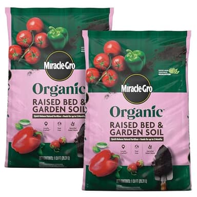 Miracle-GRO Organic Raised Bed & Garden Soil with Quick Release Natural Fertilizer, Peat Free, 1 cu. ft., 2-Pack