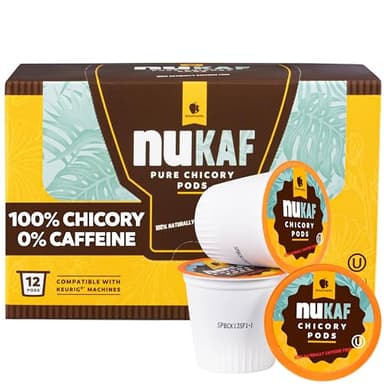 nuKAF Chicory Coffee K Cups, 100% Caffeine Free Coffee Alternative, All Natural K Pods for your Keurig, Great for Your Daily Drink, Rich in Prebiotics, Kosher, by Gourmanity (12 count)
