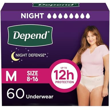 Depend Night Defense Adult Diapers, Incontinence & Postpartum Bladder Leak Underwear for Women, Disposable, Overnight, Medium, Blush, 60 Count (4 Packs of 15), Packaging May Vary