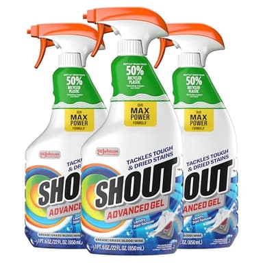 Shout Advanced Laundry Stain Remover Gel for Clothes Laundry, Breaks down stubborn, dried-in, and tough stains - 22oz Spray (Pack of 3), Packaging May Vary