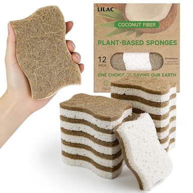 LILAC 12 Pack Natural Cellulose Sponges for Dishes - Non-Scratch Kitchen Scrub Sponges - 100% Biodegradable & Eco-Friendly Cleaning Sponges for Non-Stick Cookware, Bathroom & Household