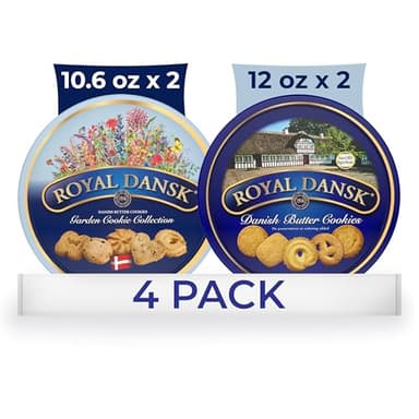 Royal Dansk Garden Cookie Collection & Danish Butter Cookies, 4-Pack, Includes Two 12 oz and Two 10.6 oz Tins