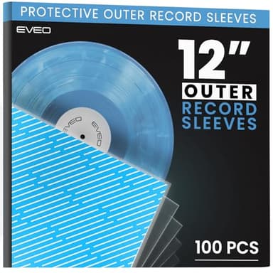 EVEO 100x Vinyl Record Sleeves Outer – Crystal Clear Outer Vinyl Sleeves LP Album Covers 12.75"x12.75" | Perfect Fit Protective 3 Mil Protection for Single & Double LPs - Archival Standard