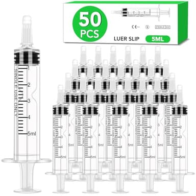 50 PCS 5ml Syringe with Cap for Liquid, Oral Syringe without Needle for Medicine Dropper, Colostrum Collect, Feeding Pets, Liquid Measuring, Individually Sealed, Luer Slip