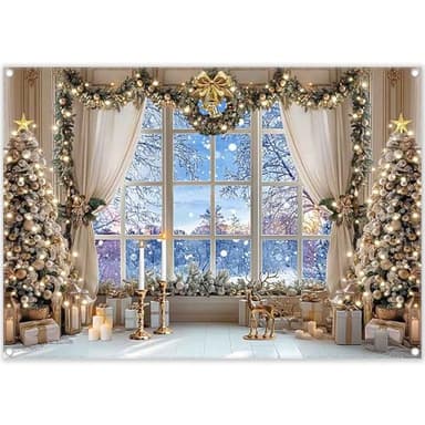 YCUCUEI 7x5ft Fabric Christmas Winter Window Photography Backdrop