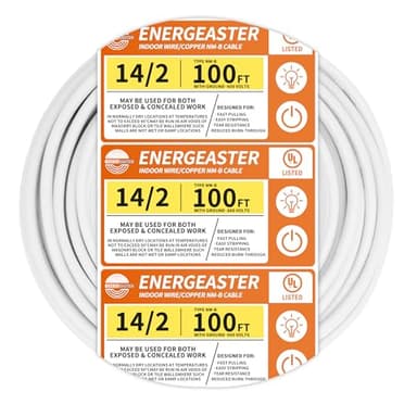 Energeaster Solid Indoor 14/2 W/G NMB Cable 100ft Coil，Electrical Wire 14 Gauge Wire 2 Conductors Non-Metallic with Ground Wire(White)