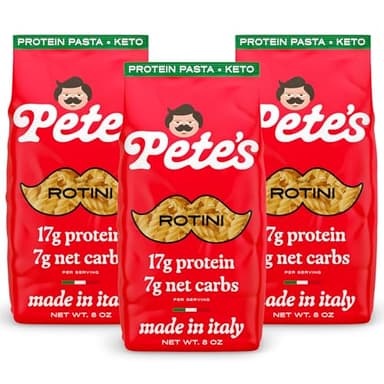 Low Carb, Protein Pasta | Rotini with 17g Protein, 7g Carbs | Healthy, Keto Pasta Made in Italy | 3-Pack, 8oz - Pete’s Pasta