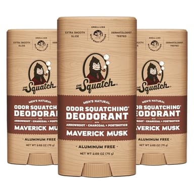 Dr. Squatch Natural Deodorant for Men - Odor-Squatching Aluminum Free - Maverick Musk (2.65 oz, 3-Pack)