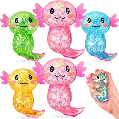 Simgoing 6 Pcs Axolotl Stress Toy Squeeze Axolotl Party Favors Malt Sugar Filled Stretchy Fidget Stress Ball Sensory Toys for Adults Soothing Christmas Birthday Party Gift (Standing Posture)