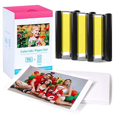 Compatible with Canon Selphy CP1500 CP1300 Ink and Paper, 4x6 Inch KP-108IN KP108 for Selphy CP1500 CP1300 CP1200 CP1000 CP910 CP900 CP810, 100mm x148 mm (3 Ink +108 Sheets Photo Paper)