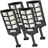 WYWNA Solar Street Lights Outdoor Waterproof, 6000K LED Dusk to Dawn Solar Light, Solar Flood Lights with Motion Sensor and Remote Control, Solar Parking Lot Lights 4-Pack