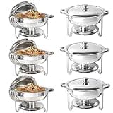 IMACONE Chafing Dish Buffet Set of 6 Pack, 5QT Round Stainless Steel Chafer for Catering, Upgraded Chafers and Buffet Warmer Sets with Food & Water Pan, Lid, Frame, Fuel Holder for Event Party Holiday