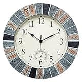 UMEXUS Outdoor Clock with Thermometer, 13 Inch Retro Large Waterproof Wall Clocks Indoor Silent Non-Ticking Battery Operated Weatherproof Decor for Garden Kitchen Bathroom