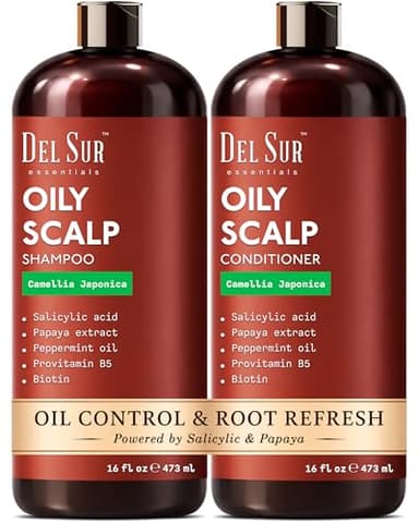 DEL SUR Clarifying Shampoo & Conditioner Set for Oily Scalp | 16 fl oz | with Camellia Japonica, Salicylic Acid, Papaya & Biotin | Oil Control for Oily Roots & Greasy Hair
