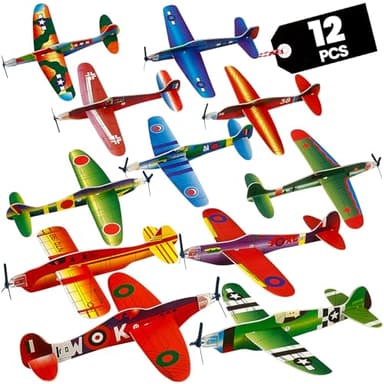 Bedwina Glider Planes Bulk 12-Pack 8-Inch Bomber Airplane Gliders for Kids, Foam Paper Airplane Kit For Birthday, Goodie Bag Stuffers Party Favors For Kids Great Paper Airplanes For Outdoor Flying Toy