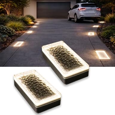SHONELIGHTING 4x8 Solar Ground Lights, Super Bright 100 LEDs Paver Lights, Outdoor Waterproof Recessed Lighting Bricks for Driveway, Pathway, Walkway, Garden Deck, Landscape 3500k (Warm White,2 Pack)