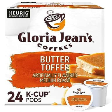 Gloria Jean's Coffees Butter Toffee, Single-Serve Keurig K-Cup Pods, Flavored Medium Roast Coffee, 24 Count (Pack of 1)