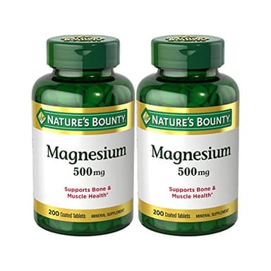 Nature's Bounty Magnesium Supplements 500mg Tablets, Support Bone & Muscle Health, 200 Count (Pack of 2)