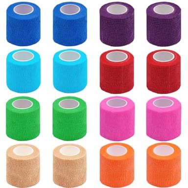 Clooflar 16 Pack Self Adhesive Bandage Wrap, 2" X 5 Yards Multi-Colored Elastic Cohesive Bandage Wrap for Sports, Wrist, Ankle and Vet Wrap, Grip Tape