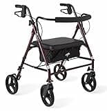 Medline Large Steel Bariatric Rollator Walker with Adjustable Handles,Padded Seat & Backrest,Burgundy, 500 lb.Weight Capacity,Foldable, Under Seat Storage,8" Wheels,Rolling Walker For Seniors & Adults