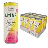 NEW! AMAZ Organic Sparkling Yerba Mate with Super Plants | Healthy functional Boost, BoldFlavor, Naturally Sweet | Functional Drink with Adaptogens for Natural Energy, Focus, & Immunity | Plant-based | Low Calorie | Vegan | Pure flavor free from Artificial or Low-Calorie Sweeteners | Naturally Sweetened with Real Juice | 160mg Organic Caffeine | Sustainably Sourced from Regenerative Agroforestry (12 Pack, Pineapple Passion)