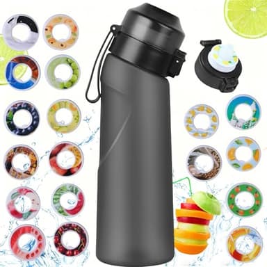 Sports Air Scent Water Bottle 22oz with 12 Flavor Pods & Straw | Scent-Based Flavored Water Bottle in Matte Black | Zero Sugar, Zero Calories, BPA Free | for Kids, Boys, Girls, Adults