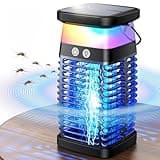 Solar Bug Zapper Outdoor, 3 in 1 Safe & Effective Mosquito Zapper, 4200V Electric and Rechargeable Fly Zapper IP68 Waterproof, Cordless Insect Zapper with RGB & White Light for Patio, Porch, Garden
