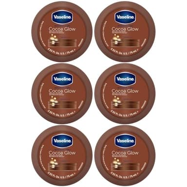 Vaseline Cocoa Glow Body Cream 6-Pack – Pure Cocoa Butter 48H Moisturizing Cream for Dry Skin, Travel-Size, 2.53 Fl Oz Ea