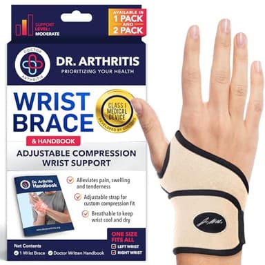 Doctor Developed Wrist Brace - Wrist wrap for Carpal Tunnel Arthritis,Tendonitis, Hand Support - Ideal for Fitness, Weightlifting - Handbook included (Nude, 1 Pack, Wrist Brace)