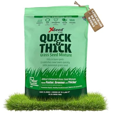 X-Seed Ultra Premium Quick and Thick Lawn Seed Mixture – Rapid Germination for Any Lawn, Dense Coverage in Sun to Shade, High-Traffic Areas, Fescue, Kentucky Blue, & Perennial Ryegrass Blend, 3lb Bag