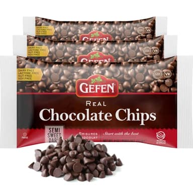 Gefen Vegan Semi Sweet Real Dark Chocolate Chips, Dairy Free 9oz (3 Pack),Nut Free, Lactose Free, Kosher, Great for Baking