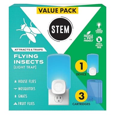 STEM Insect Trap - Indoor Fruit Fly & Gnat Pest Control for House, Home and Kitchen, Attracts & Traps Flying Bugs, Soft Blue Light - Includes 1 Plug-in Device & 3 Cartridges