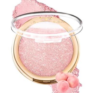 YOUNG VISION Pressed Powder Highlighter, Baked Natural Glow Contour Powder & Face Highlighter, Cruelty-Free, Shimmer Highlighting Makeup for Face, Eye, Eyeshadow, Body, Skin, Xmas Gift (Pink)