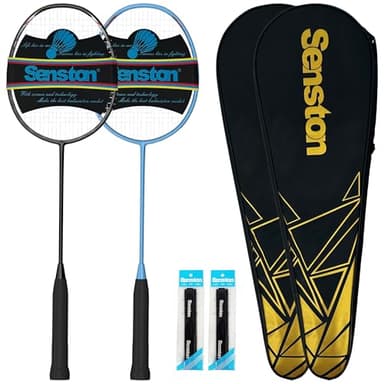 Senston N80 Badminton Rackets Set - Full Carbon-Fiber 5U Lightweight Racquets with Anti-Slip Grips & 2 Carry Bags, Outdoor/Backyard Sports for Adults, Teens, Family Games