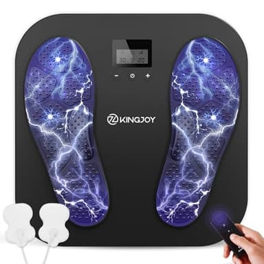 KINGJOY Foot Massager for Neuropathy, Rechargeable EMS TENS Foot Stimulator with 10 Modes 20 Intensities for Circulation Plantar Fasciitis & Swelling Pain Relief, Gifts for Women Men-Black