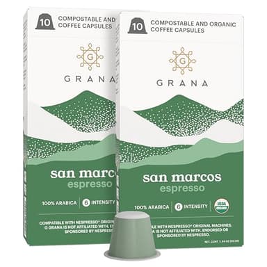 G GRANA Coffee Pods, Compatible with Nespresso OriginalLine, 20 Pack, Medium Roast, USDA Organic 100% Arabica Single Source Specialty-Coffee, Compostable Single Serve Capsules, San Marcos
