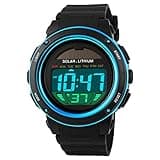 MASTOP Digital Led Back Light Solar Powered Sporty Watches Week Alarm Chronograph Wrist Watch Women