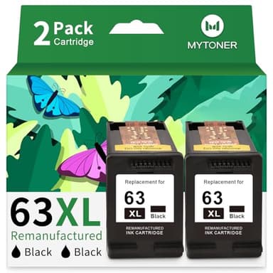 MYTONER 63XL Black Ink Cartridge Rplacement for HP Ink 63 HP 63XL Works for HP OfficeJet 3830 4650 5255 5258 5200 Envy 4520 4512 4510 DeskJet 1112 2130 3630 Printers(2 Pack-Black)
